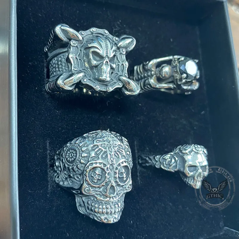 4 Pcs Stainless Steel Gothic Skull Rings Set