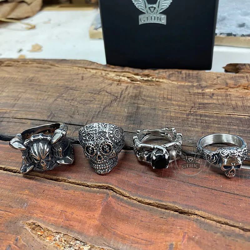 4 Pcs Stainless Steel Gothic Skull Rings Set