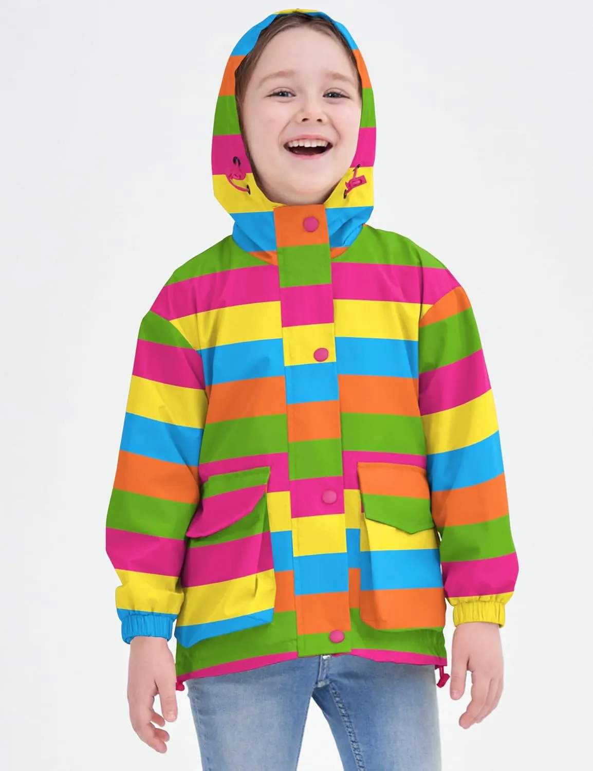 Avoogue Toddler Rain Jacket Windbreaker Lined Raincoat Waterproof Hooded Lightweight Rain Coats With Pockets 4-12Y