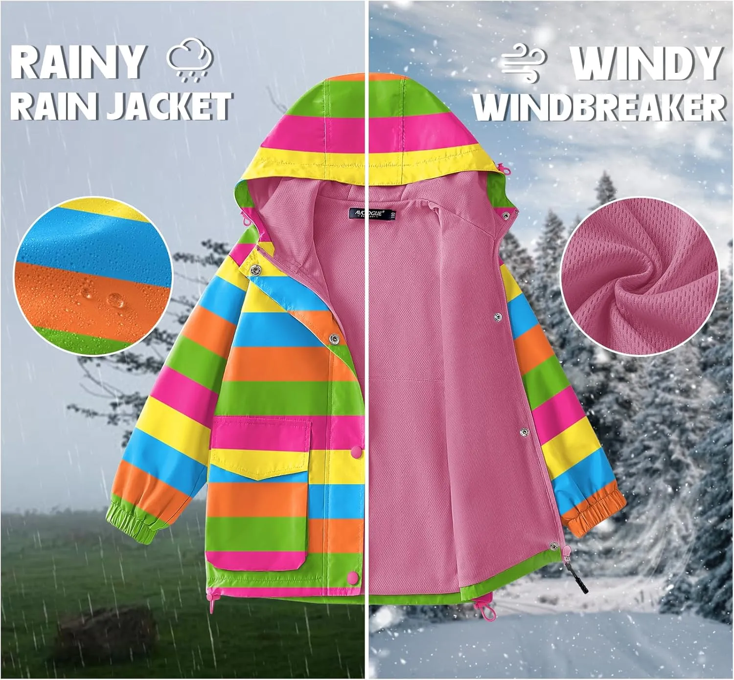 Avoogue Toddler Rain Jacket Windbreaker Lined Raincoat Waterproof Hooded Lightweight Rain Coats With Pockets 4-12Y