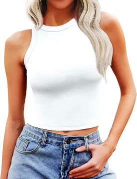 Bluetime Womens Sleeveless Tank Tops Summer Casual Basic Slim Fitted Racerback High Neck Y2k Crop Top
