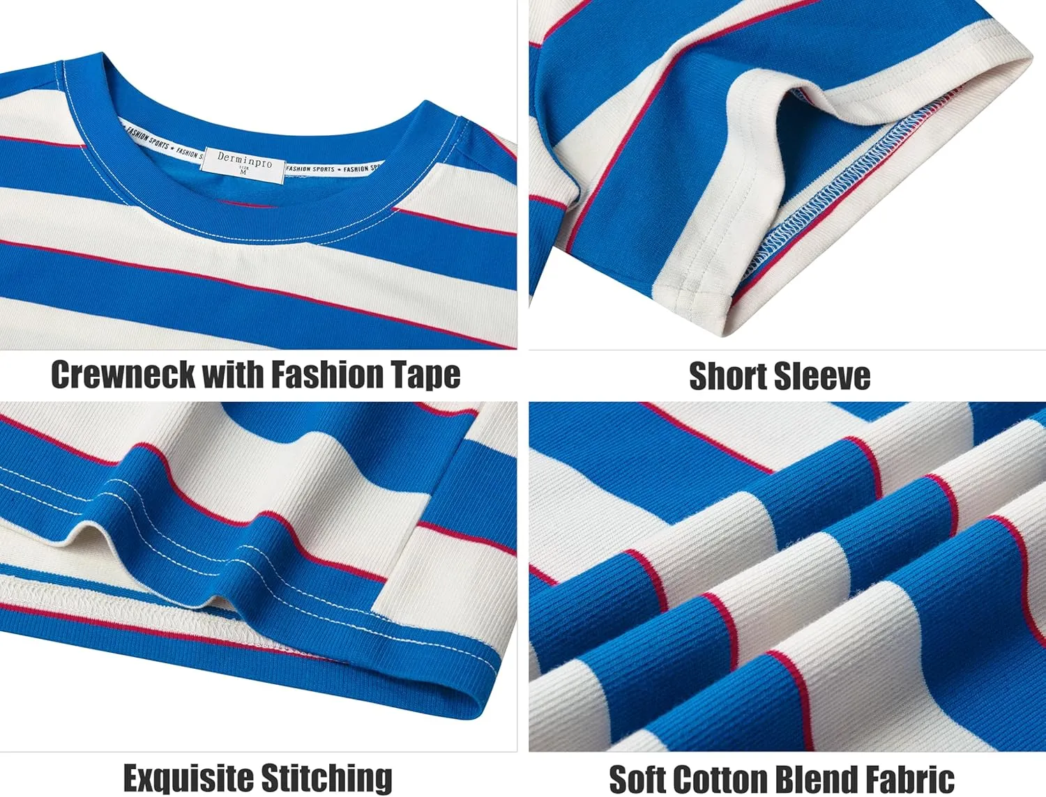 Derminpro Men's Stripe Polo Shirts Short Sleeve Loose Fit Collared T-Shirts