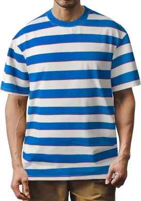 Derminpro Men's Stripe Polo Shirts Short Sleeve Loose Fit Collared T-Shirts