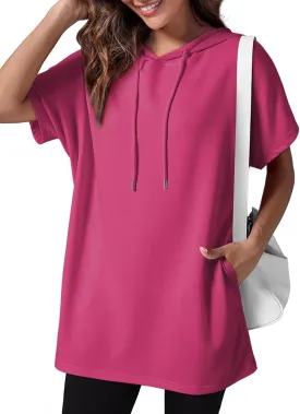 Dokotoo Womens Tops Dressy Casual Short Sleeve Oversized Tshirts Summer Hoodie Dress Tunics Tops Loose Fit Long Shirts