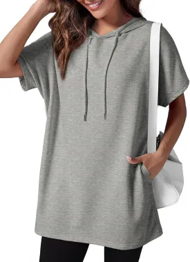 Dokotoo Womens Tops Dressy Casual Short Sleeve Oversized Tshirts Summer Hoodie Dress Tunics Tops Loose Fit Long Shirts