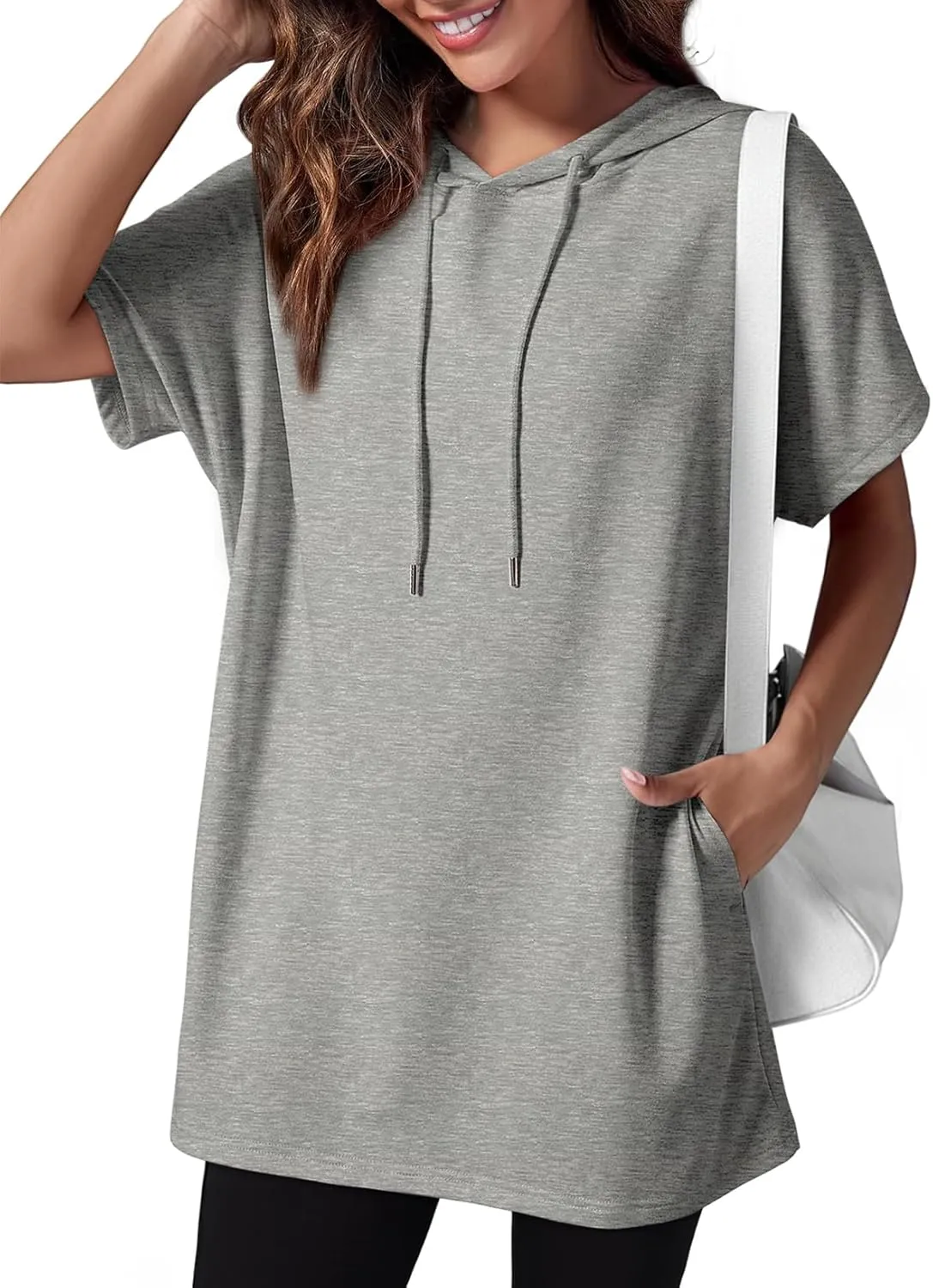 Dokotoo Womens Tops Dressy Casual Short Sleeve Oversized Tshirts Summer Hoodie Dress Tunics Tops Loose Fit Long Shirts