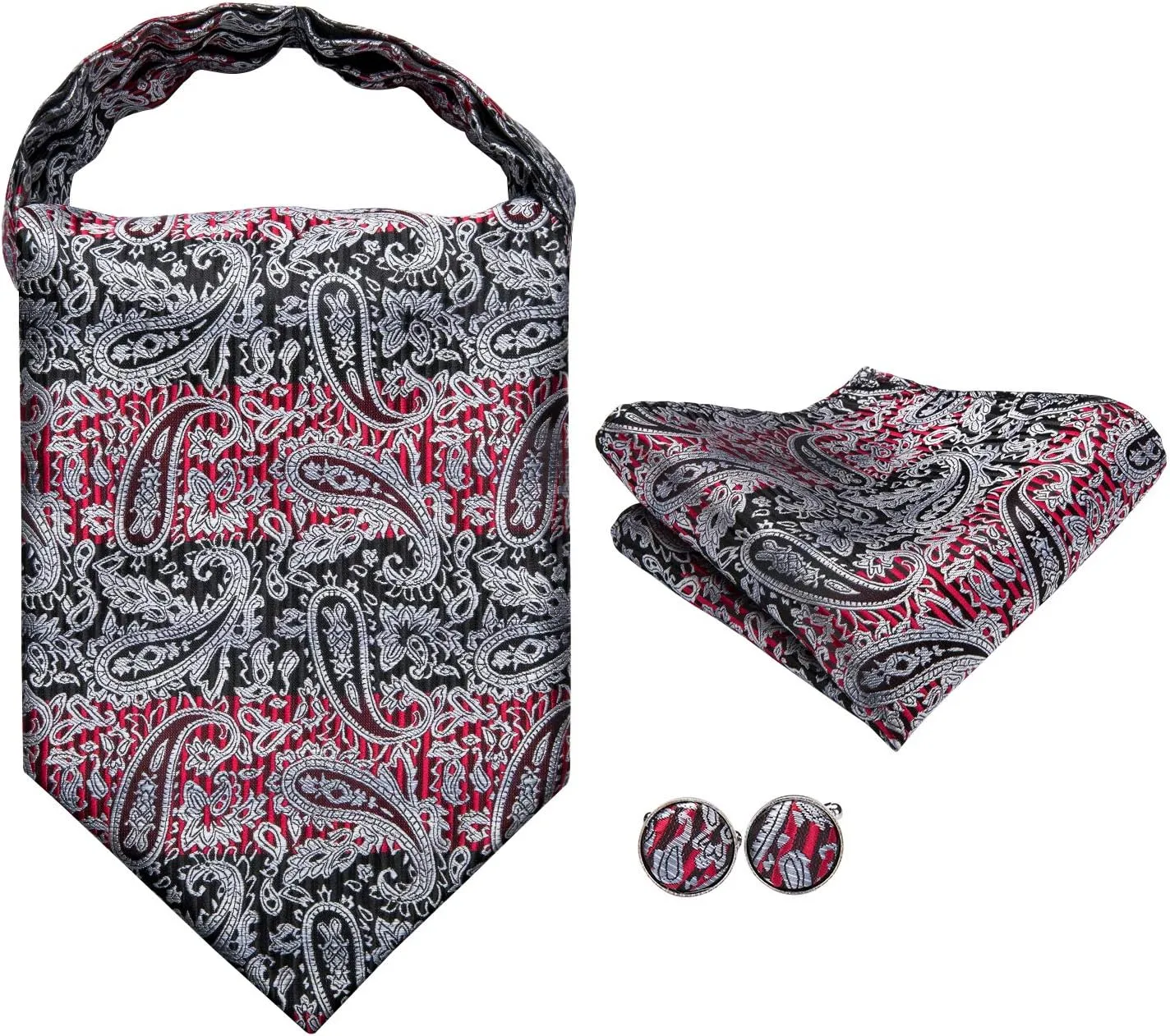 Dubulle Paisley Floral Ascot Tie for Men Self Tie Mens Cravat Tie and Pocket Square Cufflinks Wedding