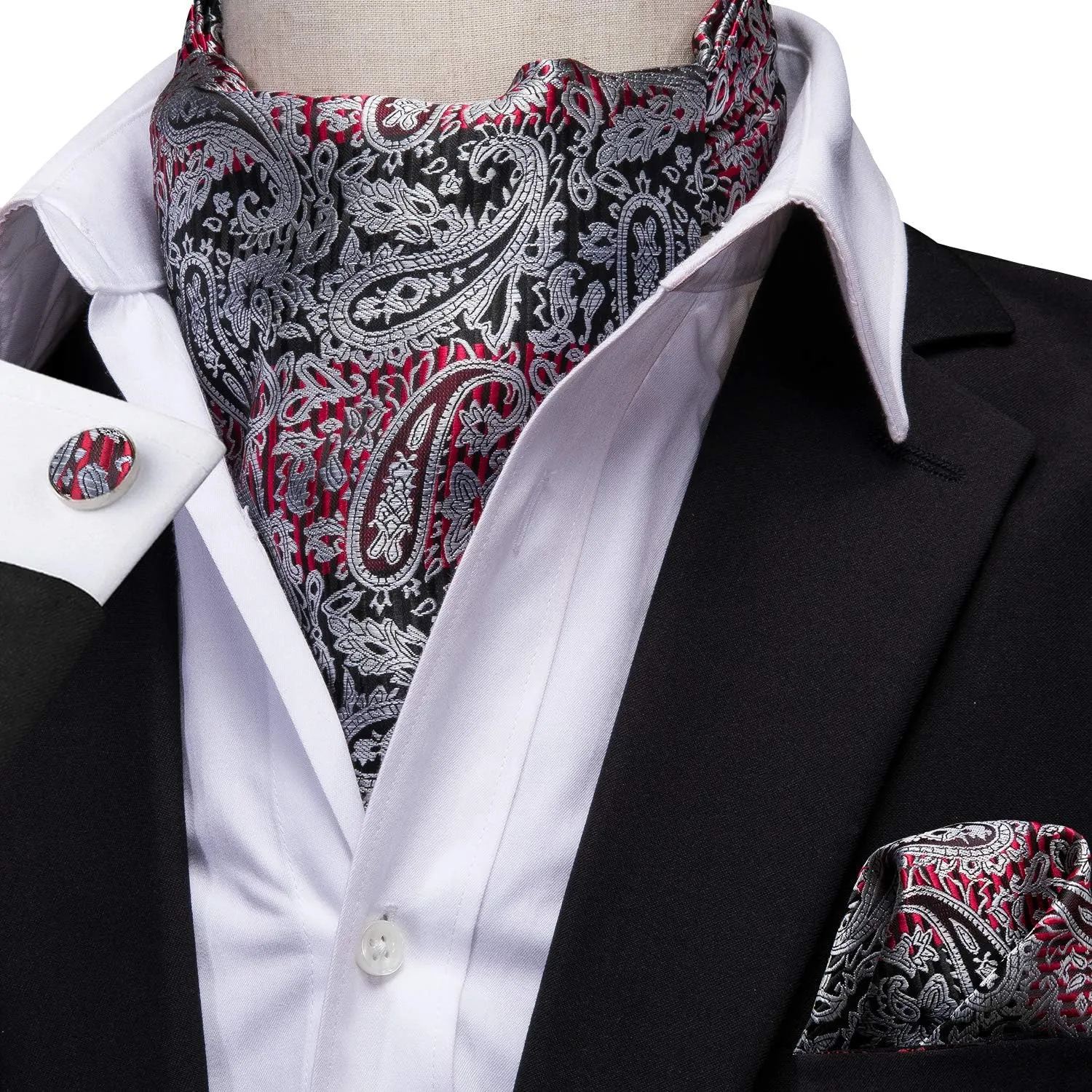 Dubulle Paisley Floral Ascot Tie for Men Self Tie Mens Cravat Tie and Pocket Square Cufflinks Wedding