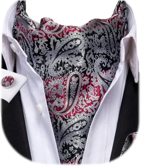 Dubulle Paisley Floral Ascot Tie for Men Self Tie Mens Cravat Tie and Pocket Square Cufflinks Wedding