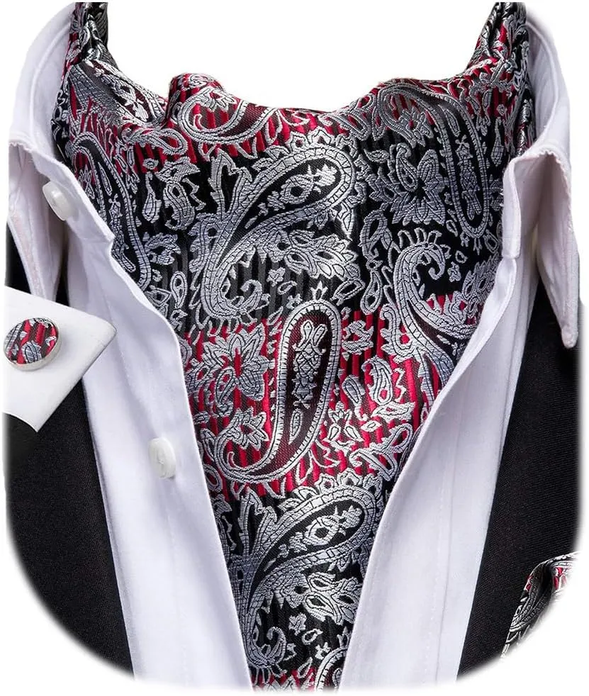 Dubulle Paisley Floral Ascot Tie for Men Self Tie Mens Cravat Tie and Pocket Square Cufflinks Wedding
