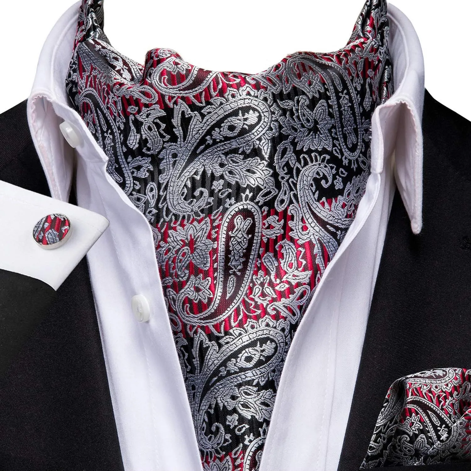 Dubulle Paisley Floral Ascot Tie for Men Self Tie Mens Cravat Tie and Pocket Square Cufflinks Wedding