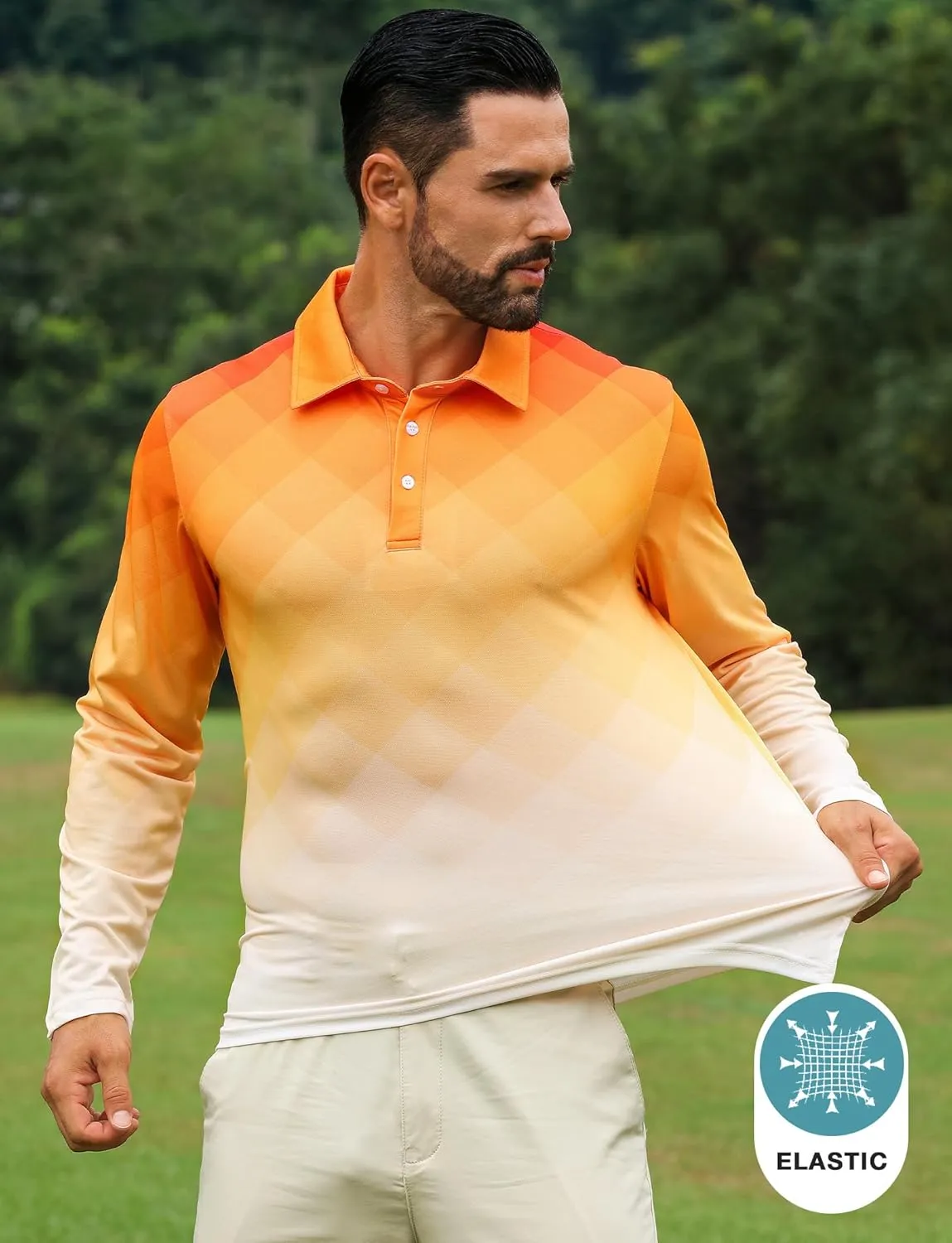 ELETOP Mens Long Sleeve Polo Shirts with Collar Classic Button Performance Moisture Wicking Dry Fit Casual Golf Shirt for Men