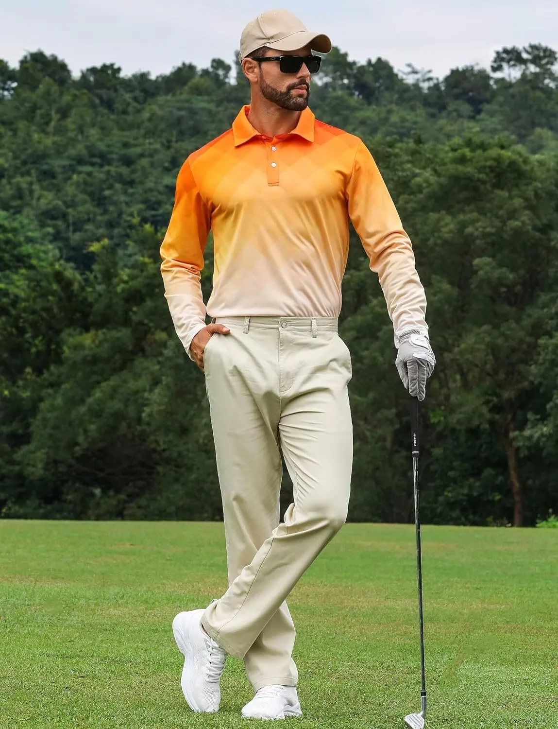 ELETOP Mens Long Sleeve Polo Shirts with Collar Classic Button Performance Moisture Wicking Dry Fit Casual Golf Shirt for Men