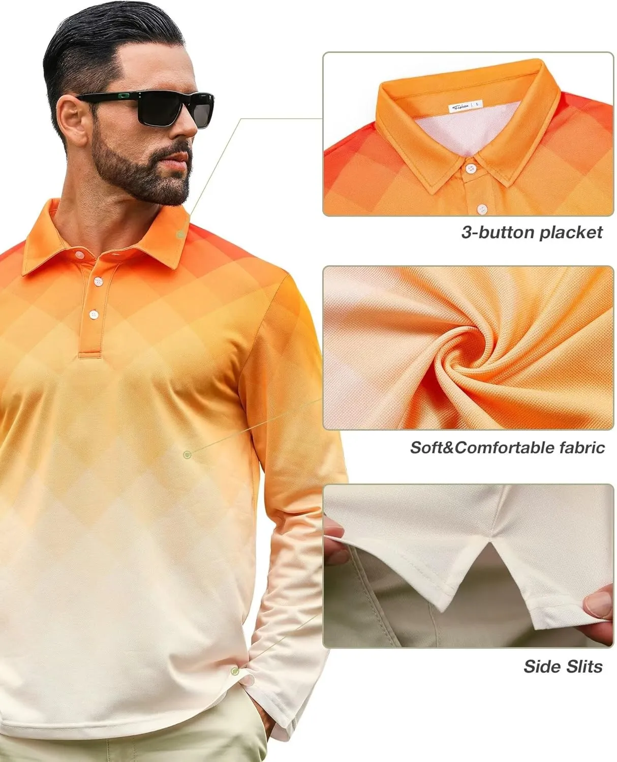 ELETOP Mens Long Sleeve Polo Shirts with Collar Classic Button Performance Moisture Wicking Dry Fit Casual Golf Shirt for Men