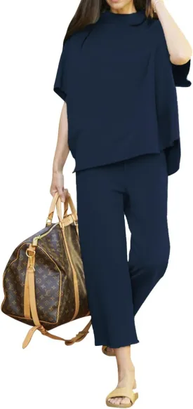 Feager Sweatsuit Sets Women 2 Piece Lounge Sets Short Sleeve Pullover Tops Wide Leg Pants