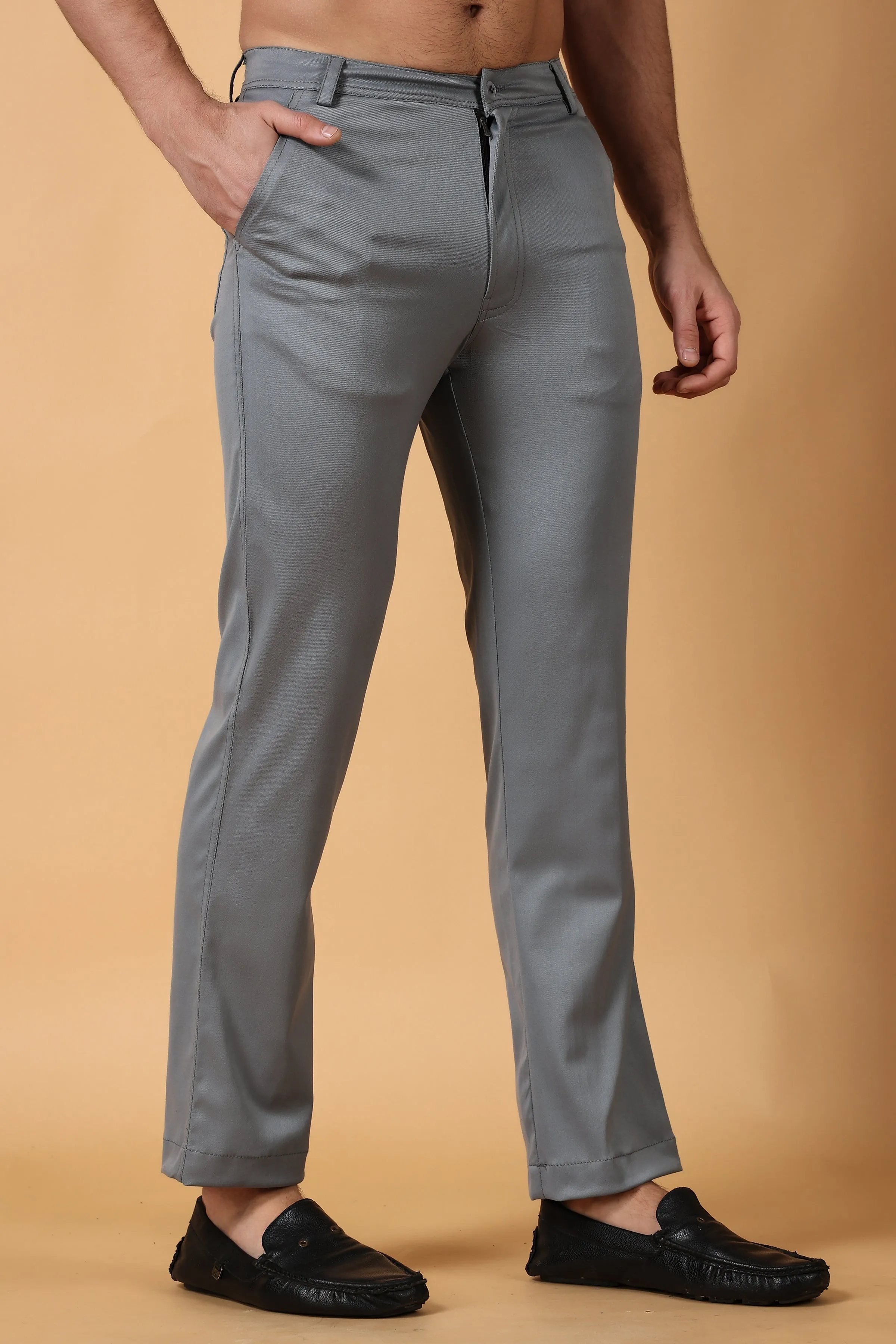 Grey Cotton Lycra Chinos