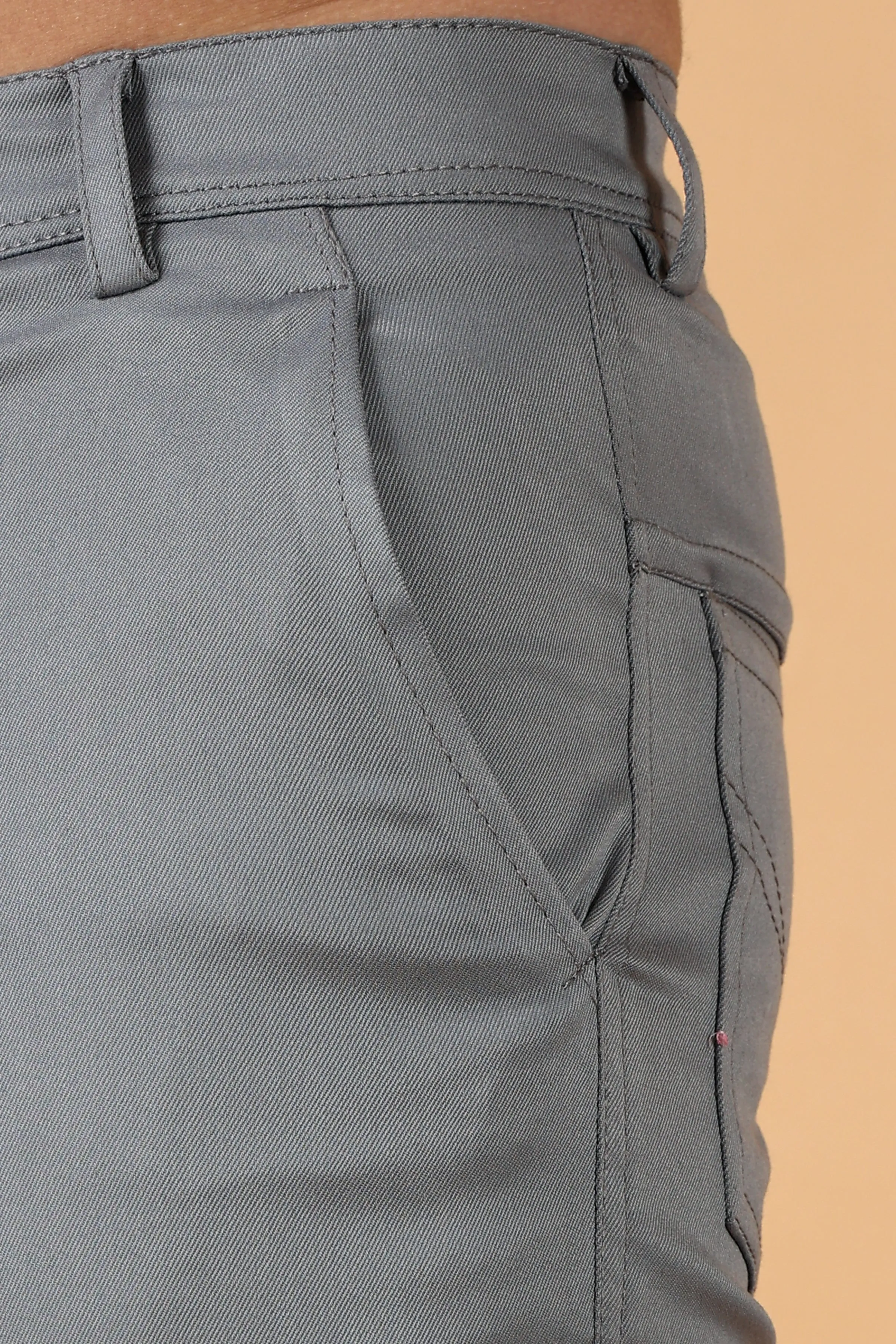 Grey Cotton Lycra Chinos