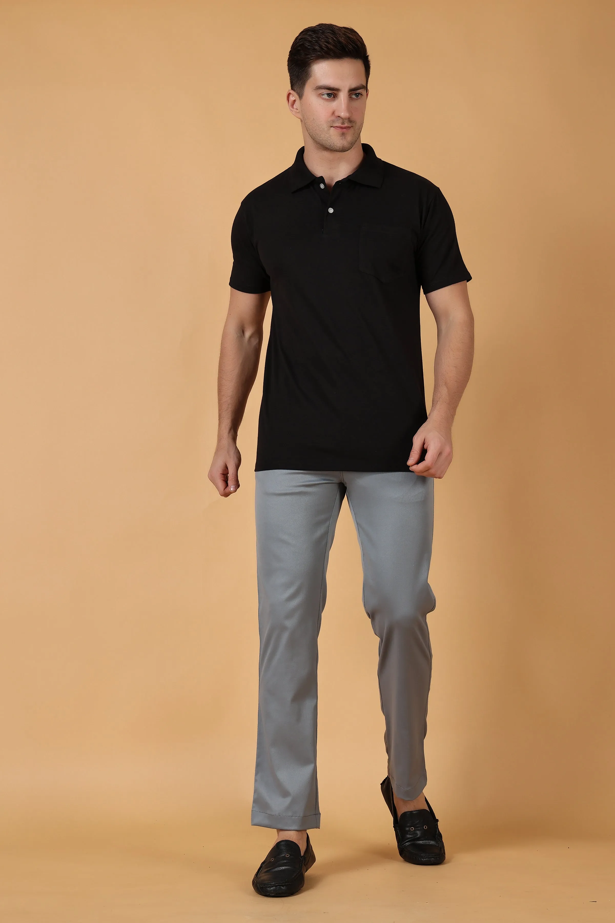 Grey Cotton Lycra Chinos