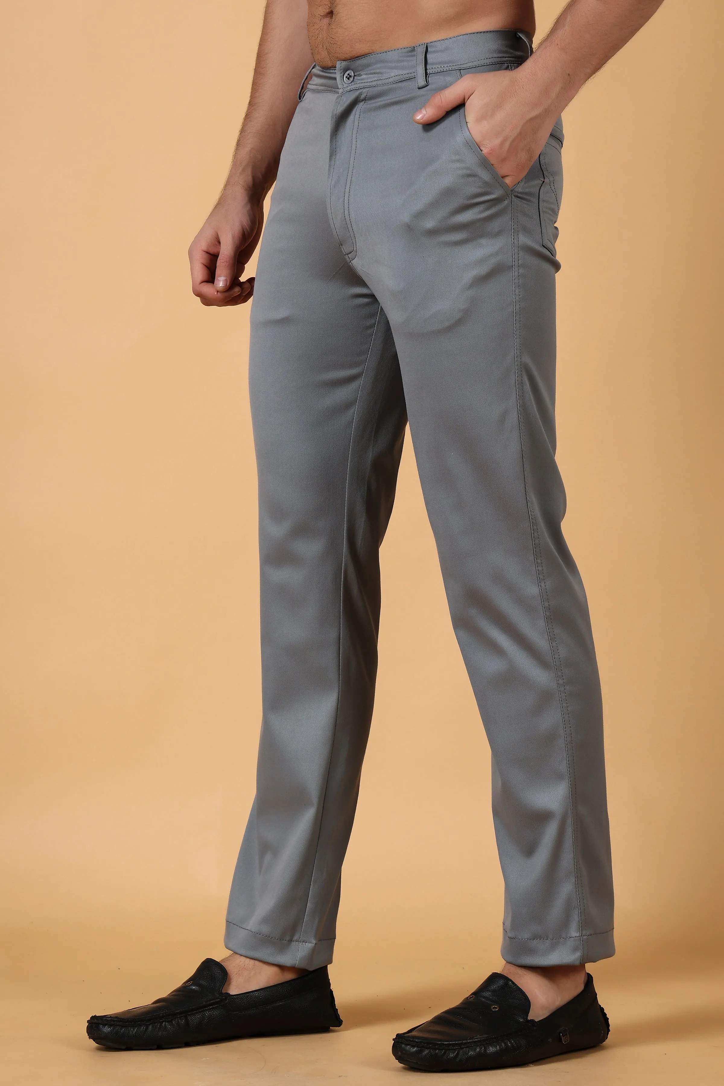 Grey Cotton Lycra Chinos
