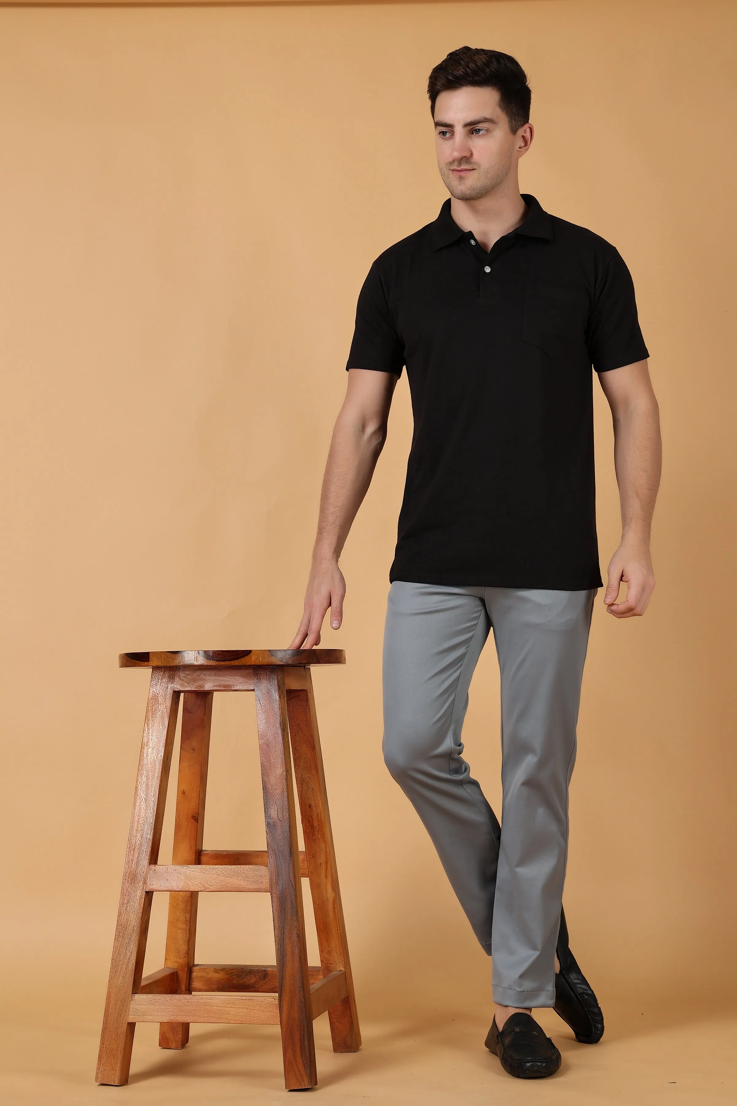 Grey Cotton Lycra Chinos