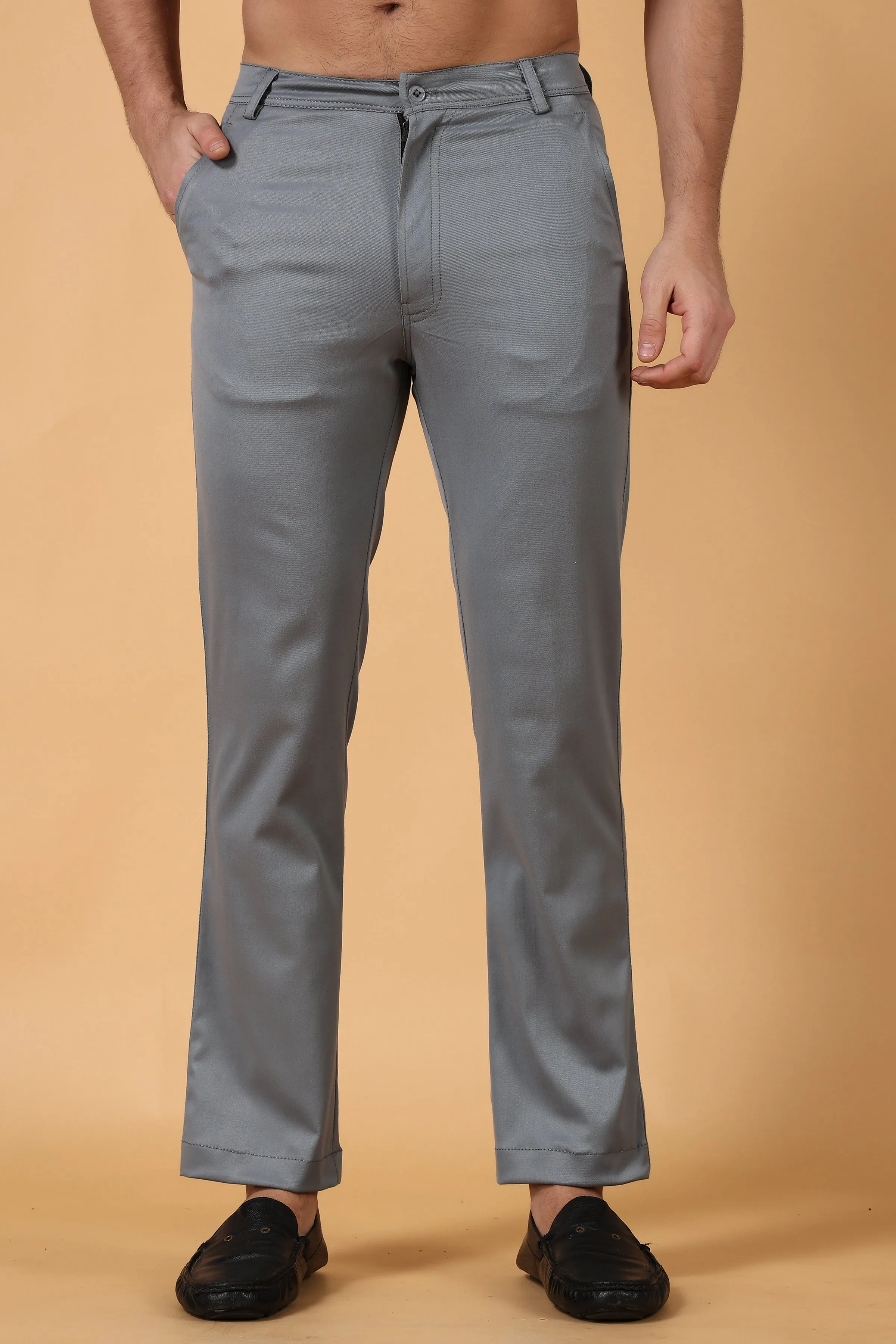 Grey Cotton Lycra Chinos