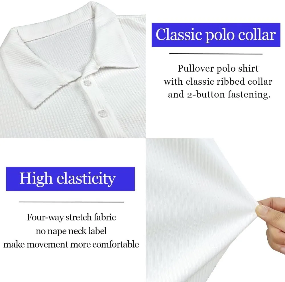 Lehmanlin Men's Muscle Polo Shirts Long&Short Sleeve Casual T- Shirts Slim Fit Stretch Ribbed Golf Tops