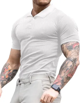 Lehmanlin Men's Muscle Polo Shirts Long&Short Sleeve Casual T- Shirts Slim Fit Stretch Ribbed Golf Tops