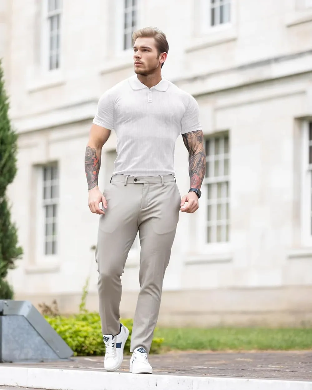Lehmanlin Men's Muscle Polo Shirts Long&Short Sleeve Casual T- Shirts Slim Fit Stretch Ribbed Golf Tops