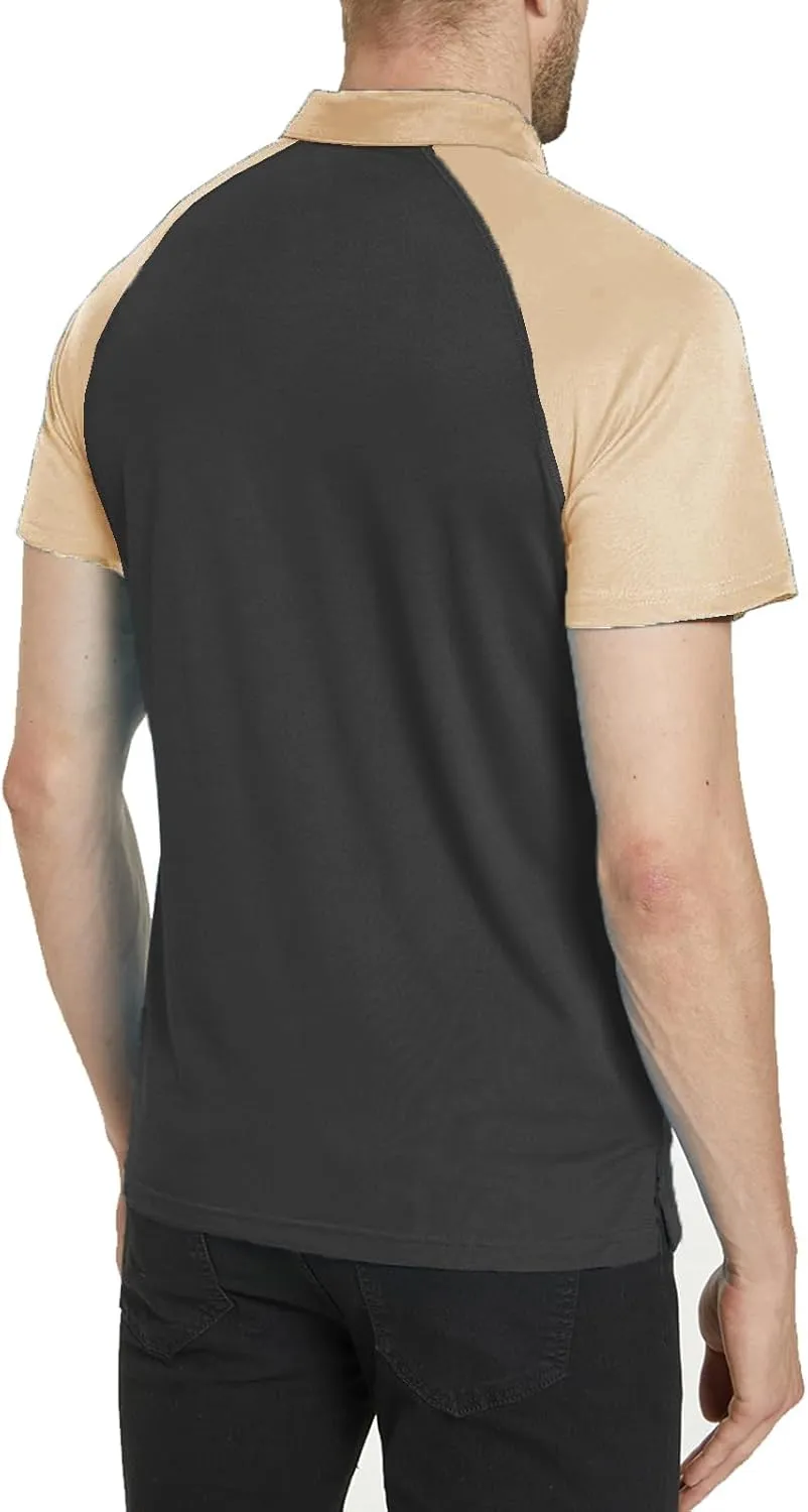 Men's Polo Shirt Short Sleeve Quick Dry American Flag Print Graphic Split Color Golf Shirt for Sport