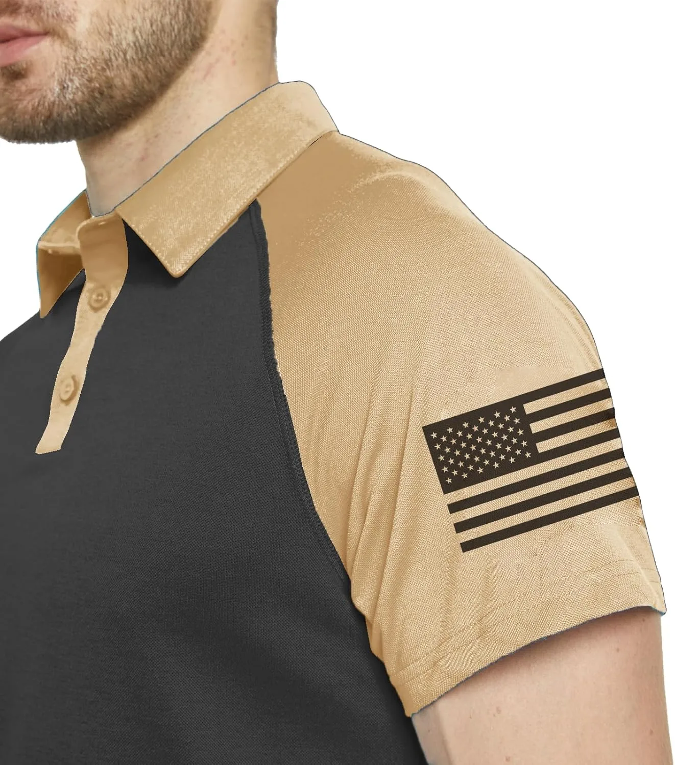 Men's Polo Shirt Short Sleeve Quick Dry American Flag Print Graphic Split Color Golf Shirt for Sport