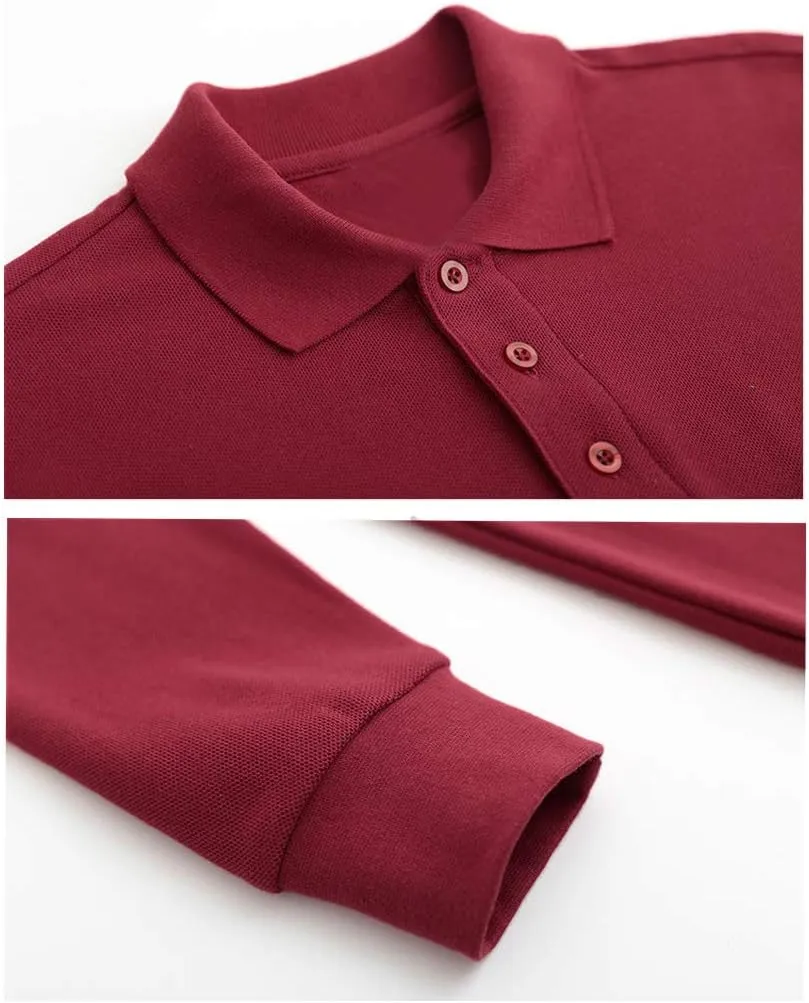 Miqieer Men's Long Sleeve Polo Shirts Regular-Fit Cotton Golf Polo Shirts