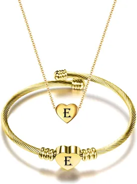 MYNENEY NIBASTAR Heart Name Necklace and Bracelet for Women Stainless Steel A-Z letters Initial Statement Jewelry Set for Mother's Day