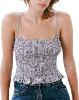 NUFIWI Women Shirred Cami Backless Spaghetti Strap Crop Top Smocked Sleeveless Sexy Ruched Tank Tops Trendy Streetwear