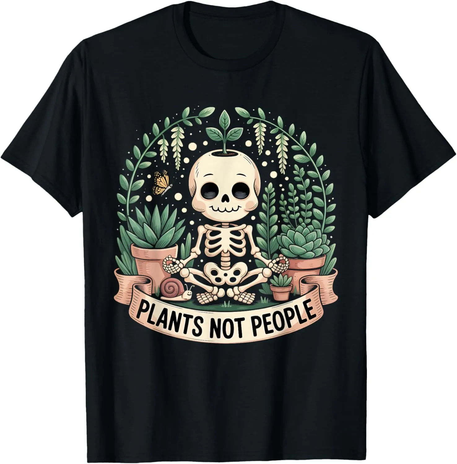 Plants Not People Skeleton Design for Plant Lover T-Shirt
