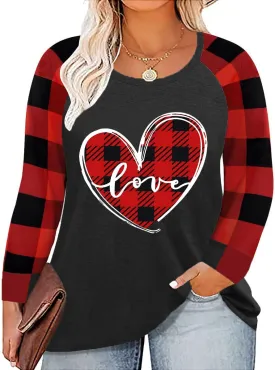 Plus Size Valentines Shirt for Women Cute Love Heart Graphic T-Shirt Long Sleeve Shirts for Her