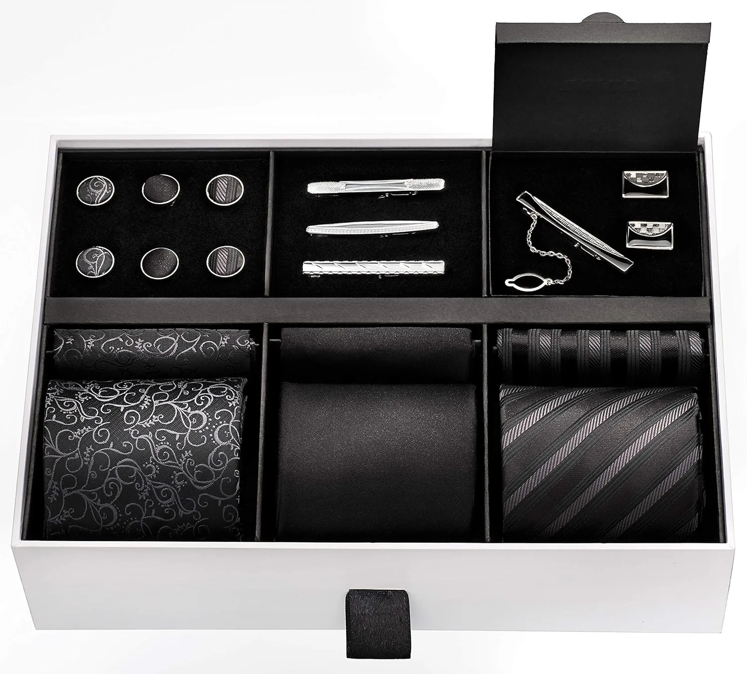Premium Mens Gift Tie Set Silky Necktie Pocket Squares Tie Clips Cufflinks For Men