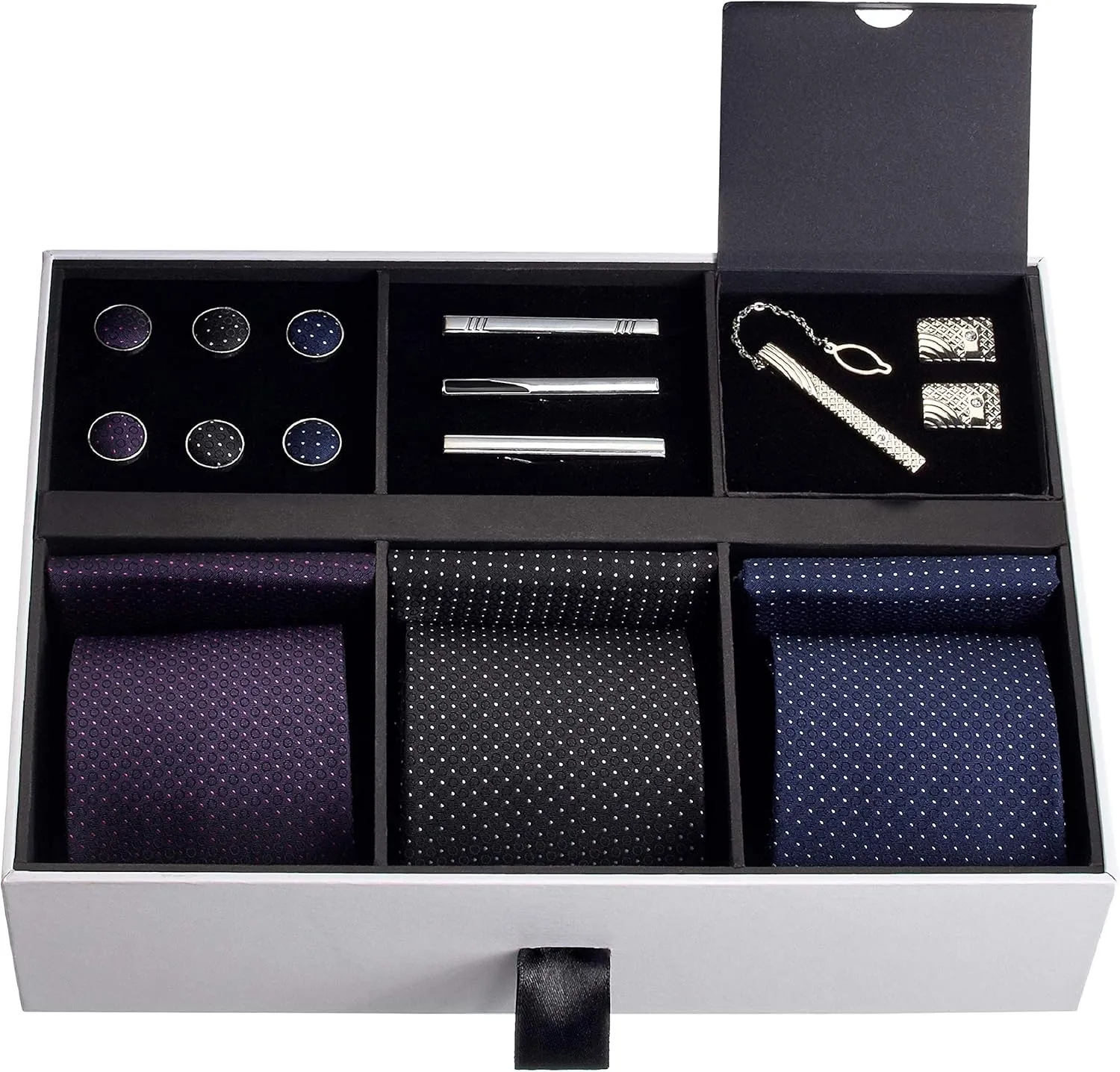 Premium Mens Gift Tie Set Silky Necktie Pocket Squares Tie Clips Cufflinks For Men