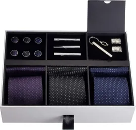 Premium Mens Gift Tie Set Silky Necktie Pocket Squares Tie Clips Cufflinks For Men