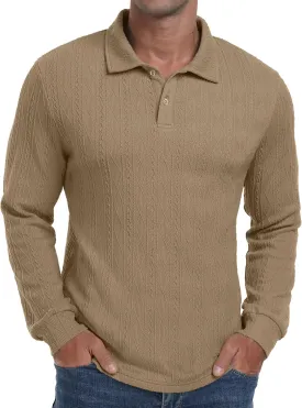 Sailwind Men's Casual Polo Shirts Twisted Button Long Sleeve Tees Collared Golf Shirt