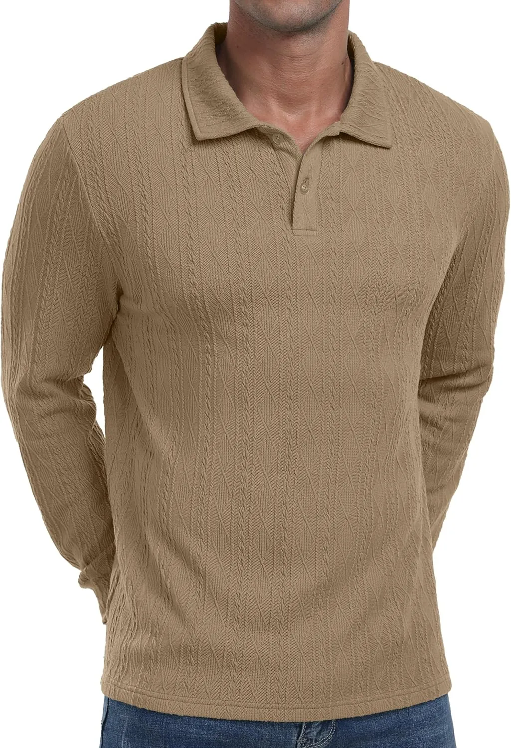 Sailwind Men's Casual Polo Shirts Twisted Button Long Sleeve Tees Collared Golf Shirt