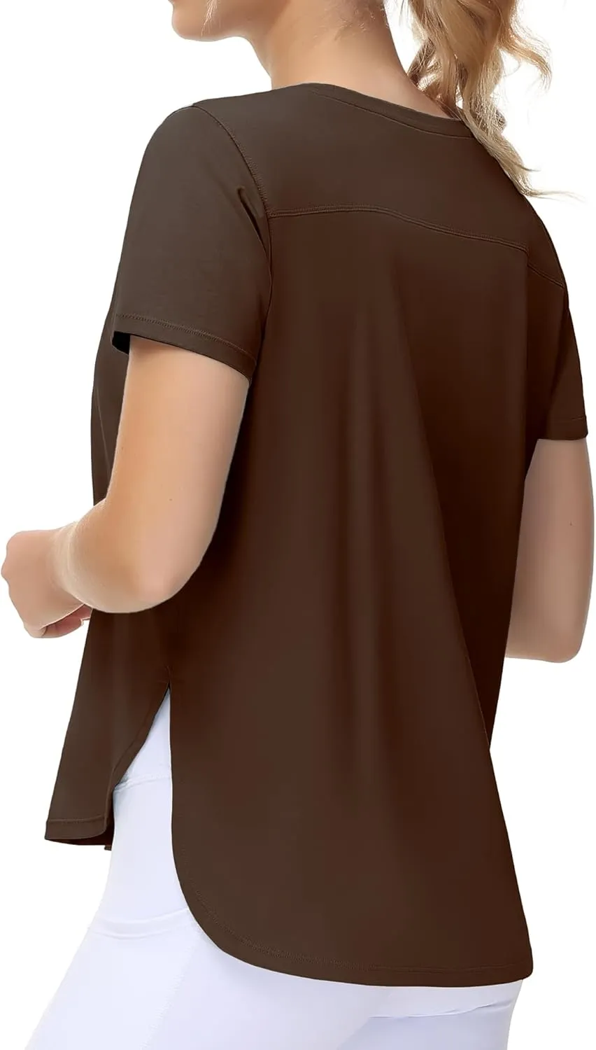 THE GYM PEOPLE Women's Workout T-Shirts Loose Fit Short Sleeve Cotton Running Basic Tee Tops with Split Hem