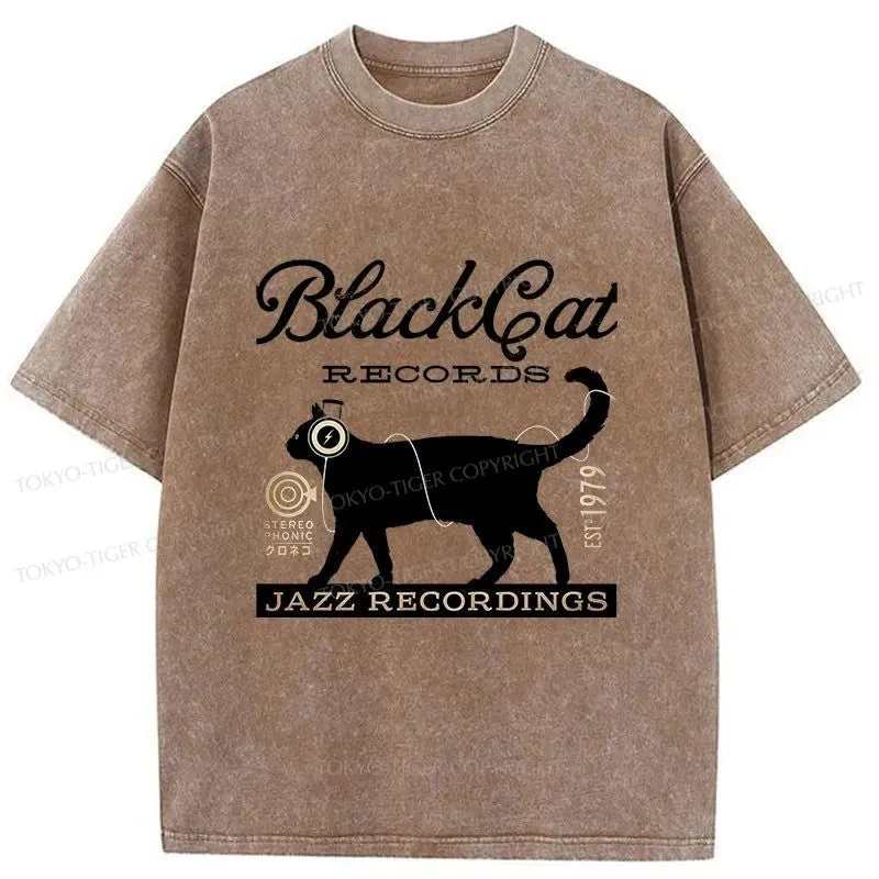 Tokyo-Tiger Black Cat Japan Washed T-Shirt