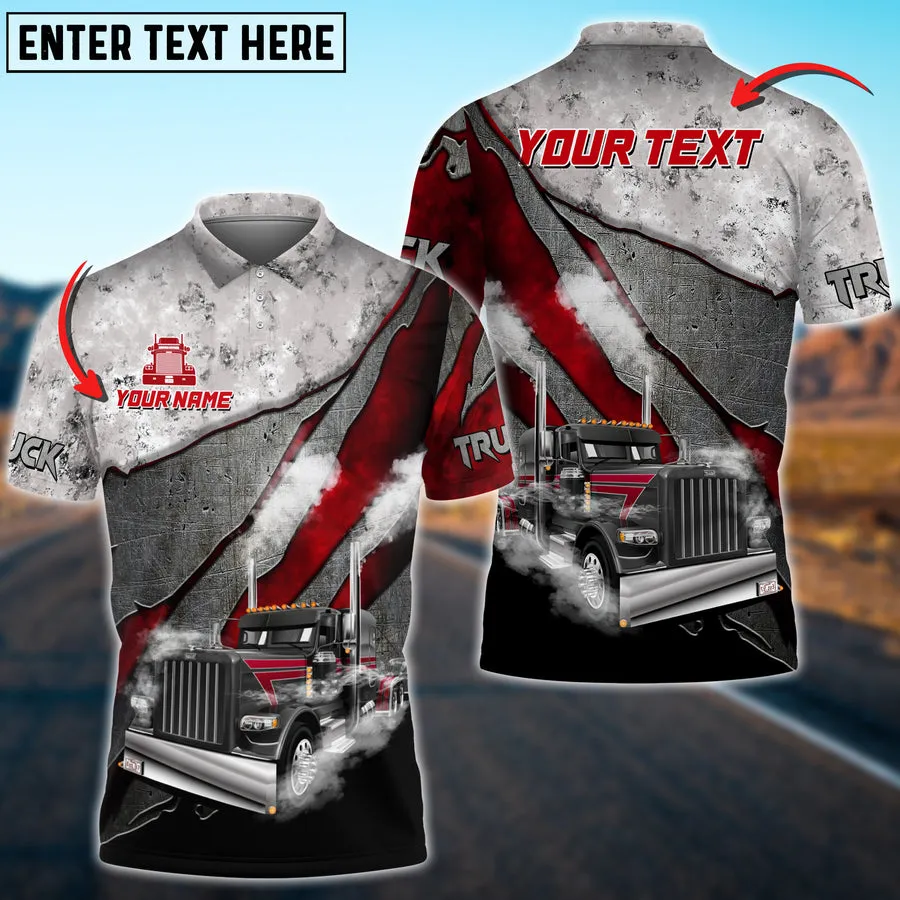 Truck Metal Smoke Multicolor Personalized Name 3D Polo Shirt For Truck Driver