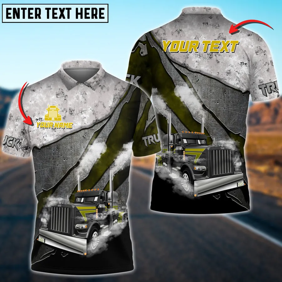 Truck Metal Smoke Multicolor Personalized Name 3D Polo Shirt For Truck Driver