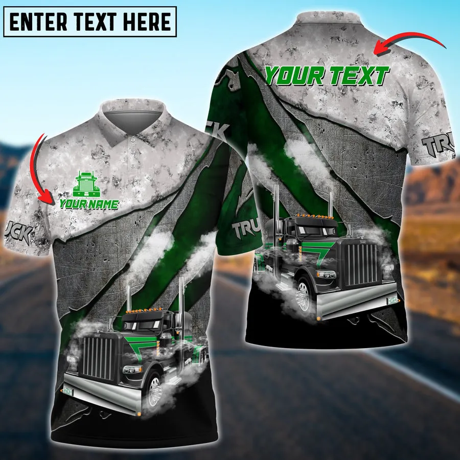 Truck Metal Smoke Multicolor Personalized Name 3D Polo Shirt For Truck Driver