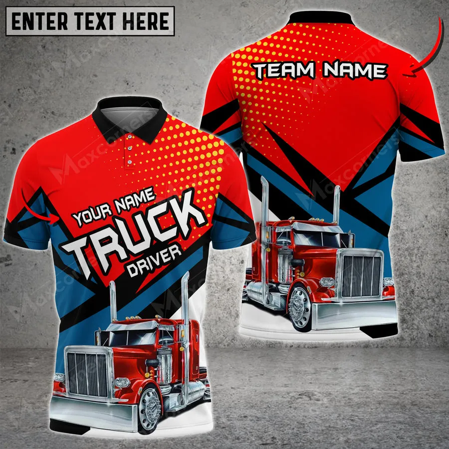 Truck Mix Multicolor Option Personalized Name Team 3D Polo Shirt For Truck Driver