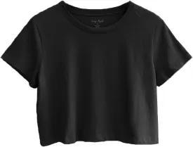 Women's Loose Fit Crop Tops Round Neck Short Sleeve Casual 100% Cotton Cropped Top Tee T-Shirt